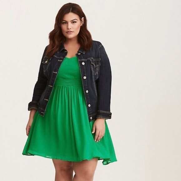 Torrid Emerald Green Chiffon Skater Dress β Plus Size 0X/12 β EUC - Picture 9 of 9